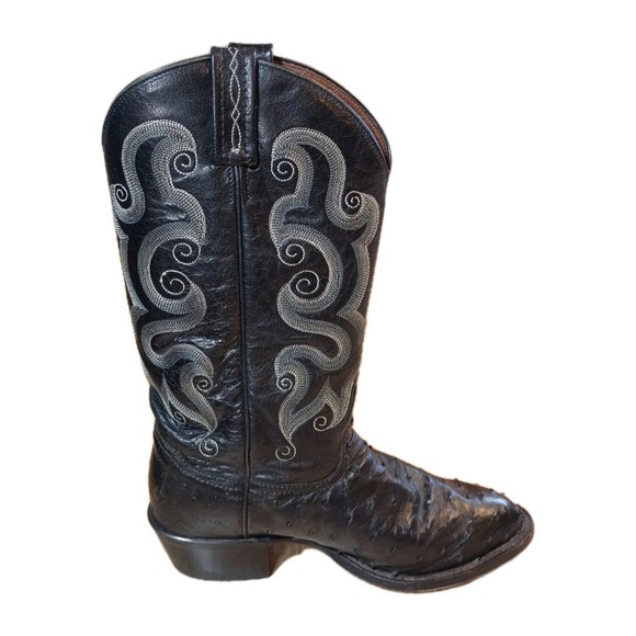 Tony Lama Ostrich Western Boots Mens 8.5D Round Toe Black Leather Classic Cowboy - Picture 6 of 16